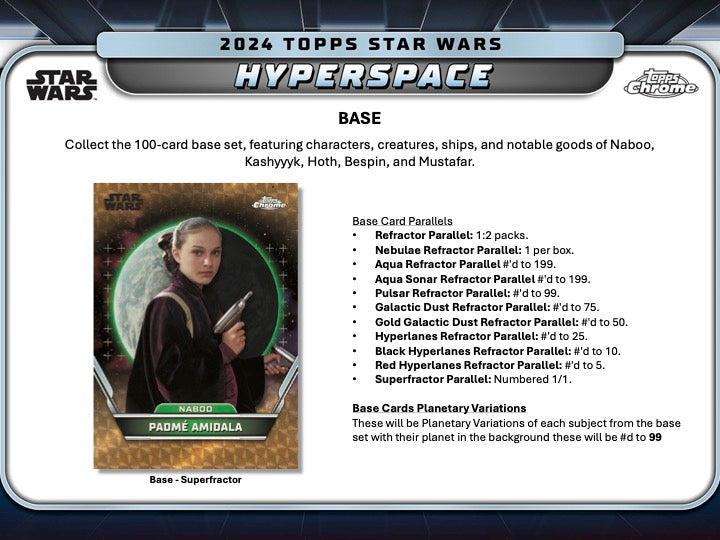 2024 Topps Star Wars Hyperspace Hobby Box (8 pack per box, 10 kartu per pack) - 4 numbered parallel per box
