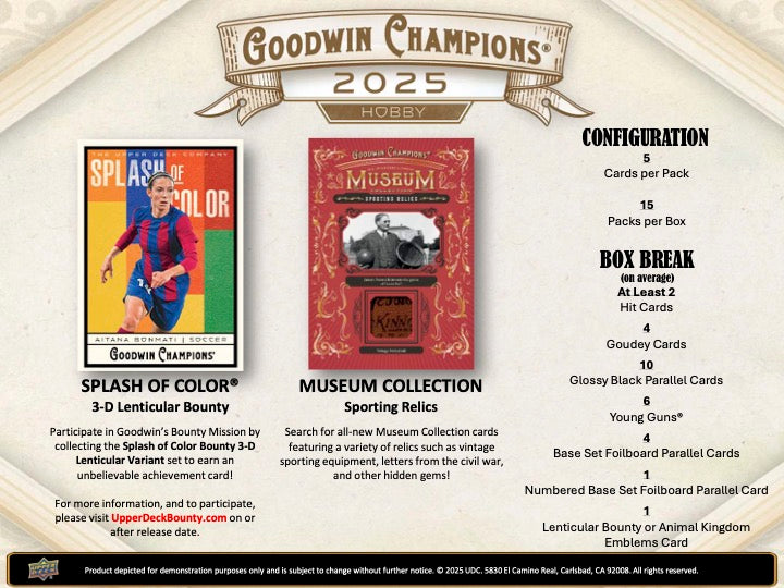 2025 Upper Deck Goodwin Champions Hobby Pack (5 kartu per pack)