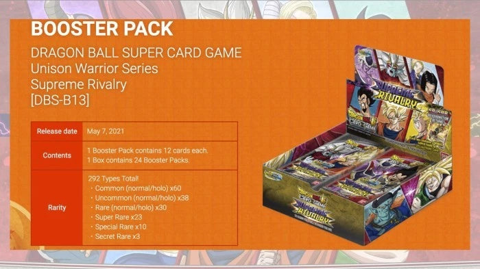 DRAGON BALL SUPER CARD GAME Supreme Rivalry Booster Pack BT13 Content Box