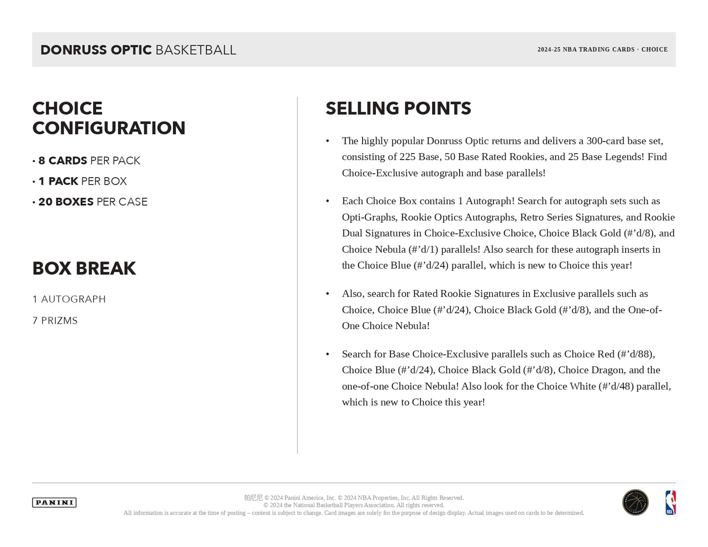2024-25 Donruss Optic Basketball Choice Box Selling Point