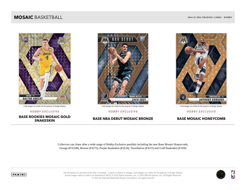 2024/25 Panini Mosaic Basketball Hobby Box (3 pack per box, 15 kartu per pack) - 2 autograph per box