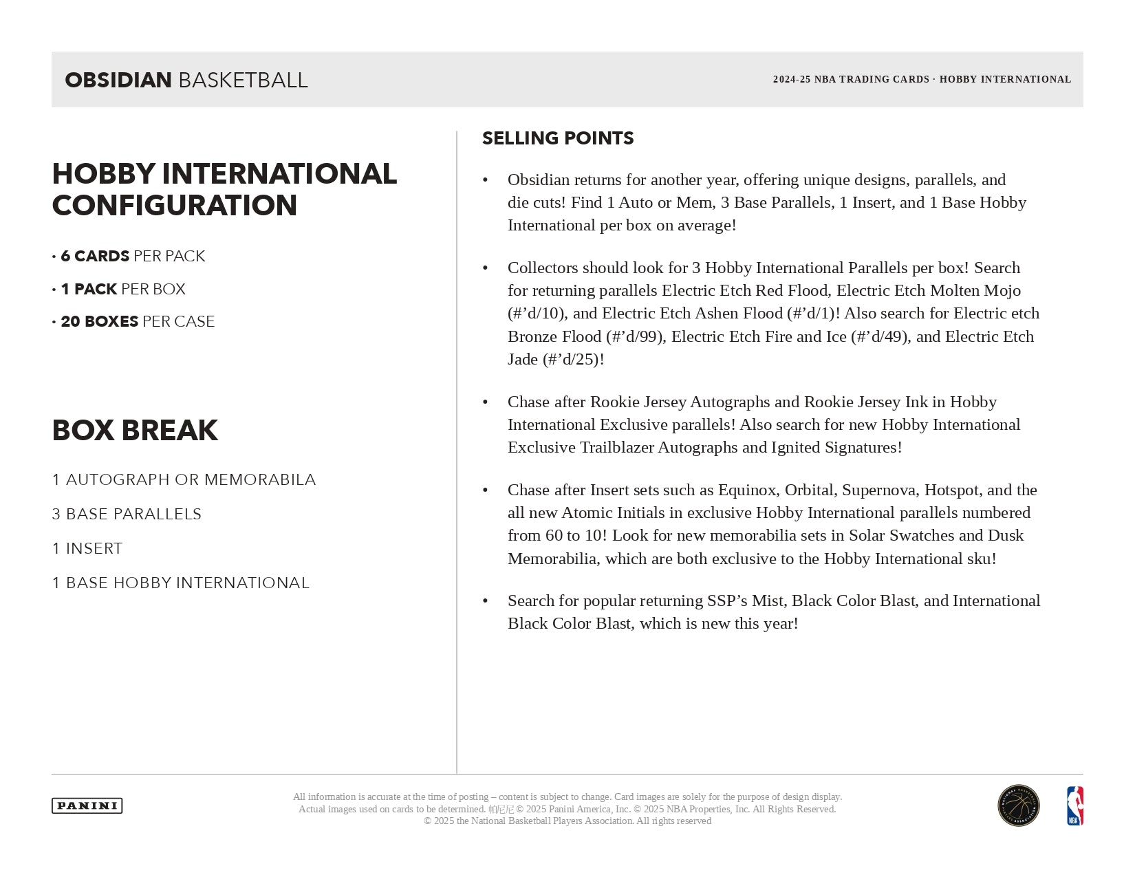 2024/25 Panini Obsidian Basketball International Hobby Box Break