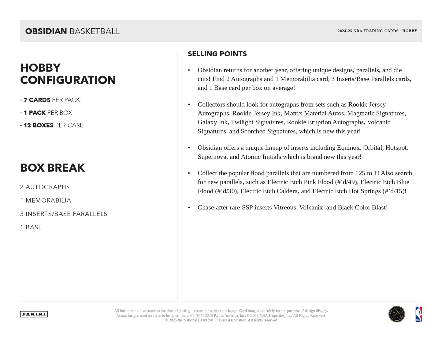 2024-25 Obsidian Basketball Hobby Box Break