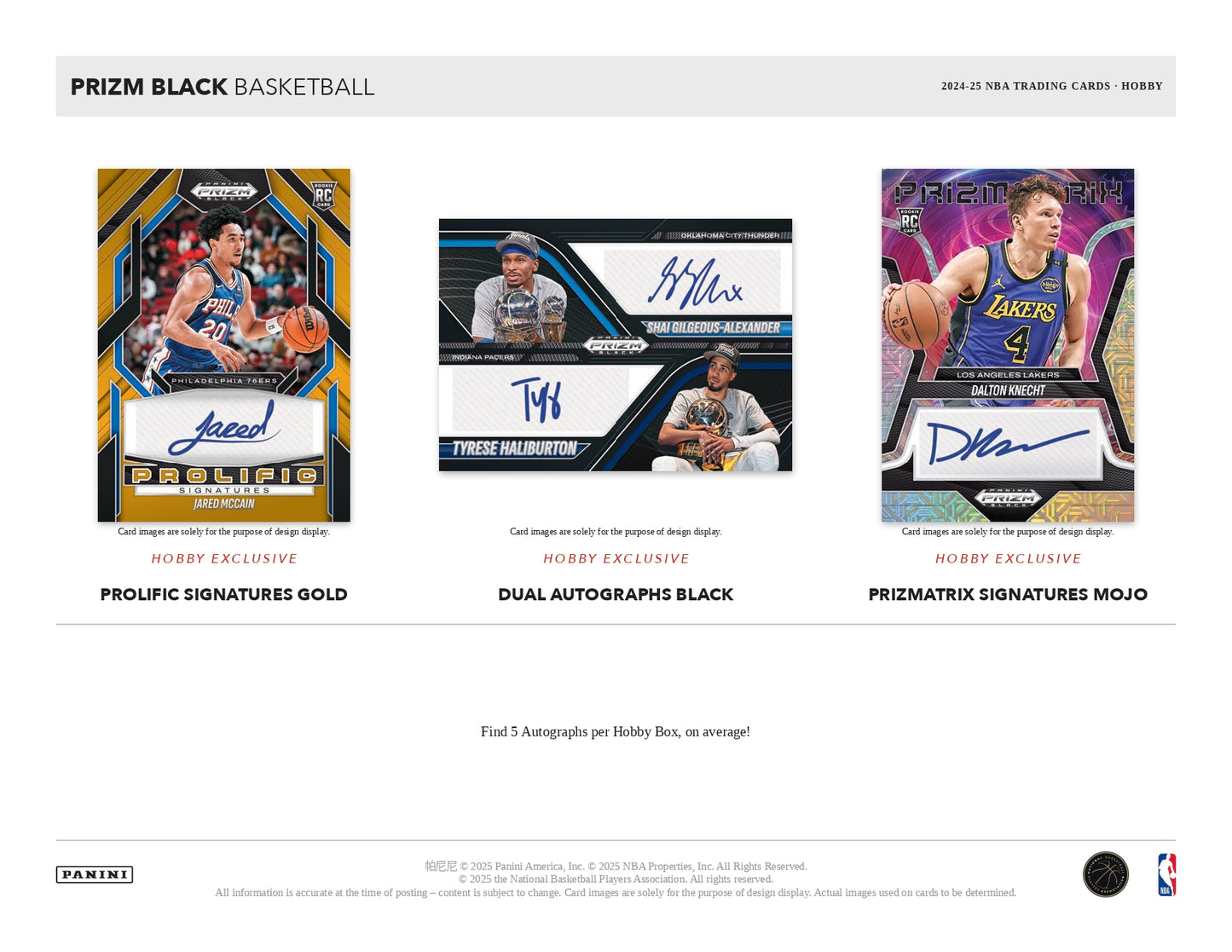 2024/25 Prizm Black Basketball Hobby Autograpghs Cards
