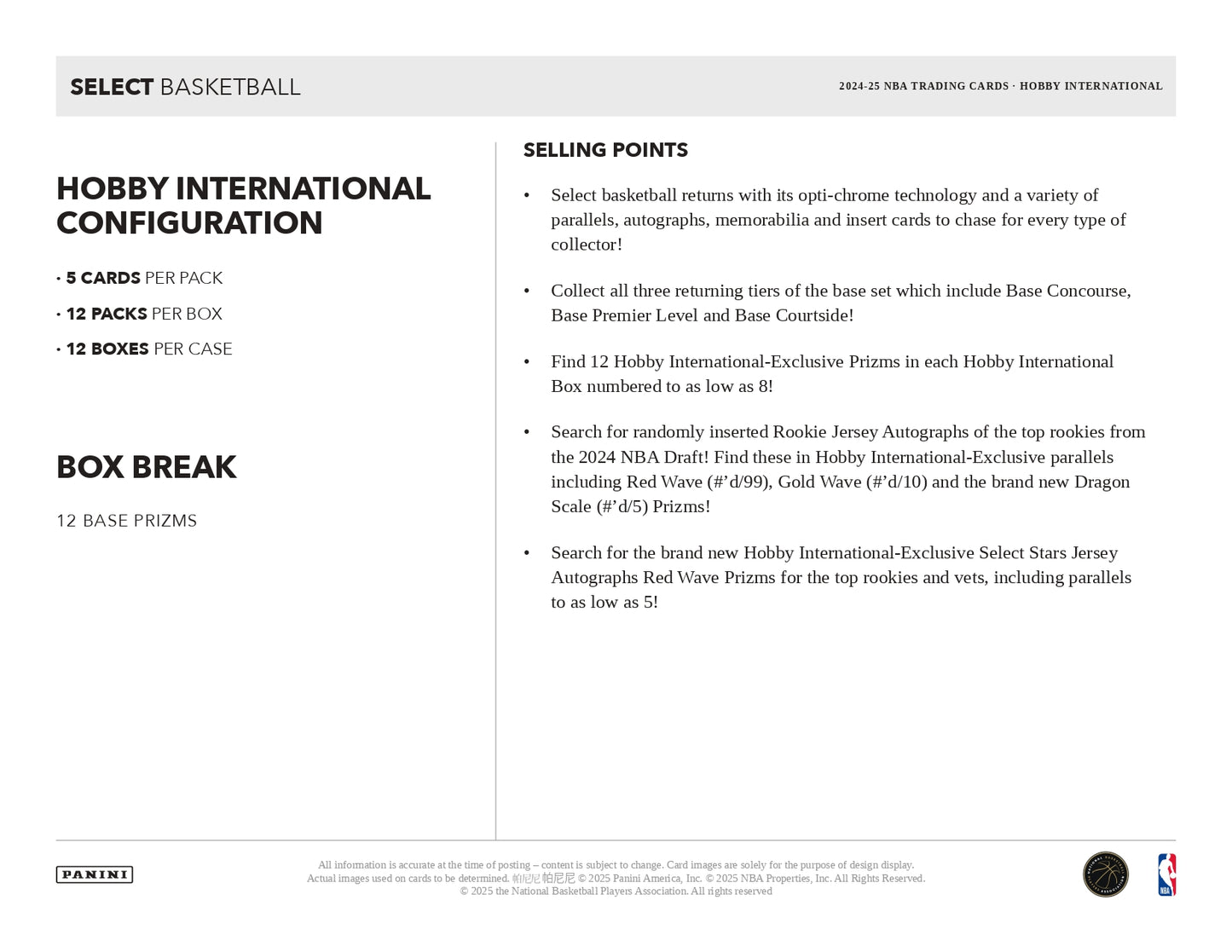 2024-25 Panini Select Basketball Hobby International Box Box Break