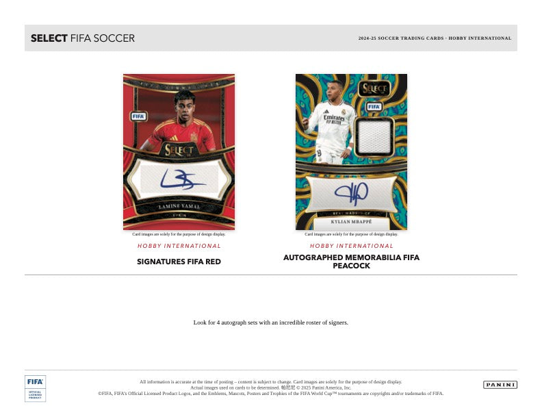 2024/25 Panini Select FIFA Soccer Hobby International Box (12 pack per box, 5 kartu per pack) - 1 autograph per box