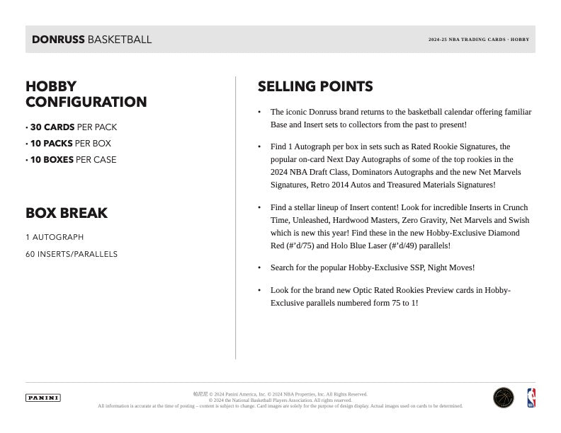 2024/25 Panini Donruss Basketball Hobby Box Detail