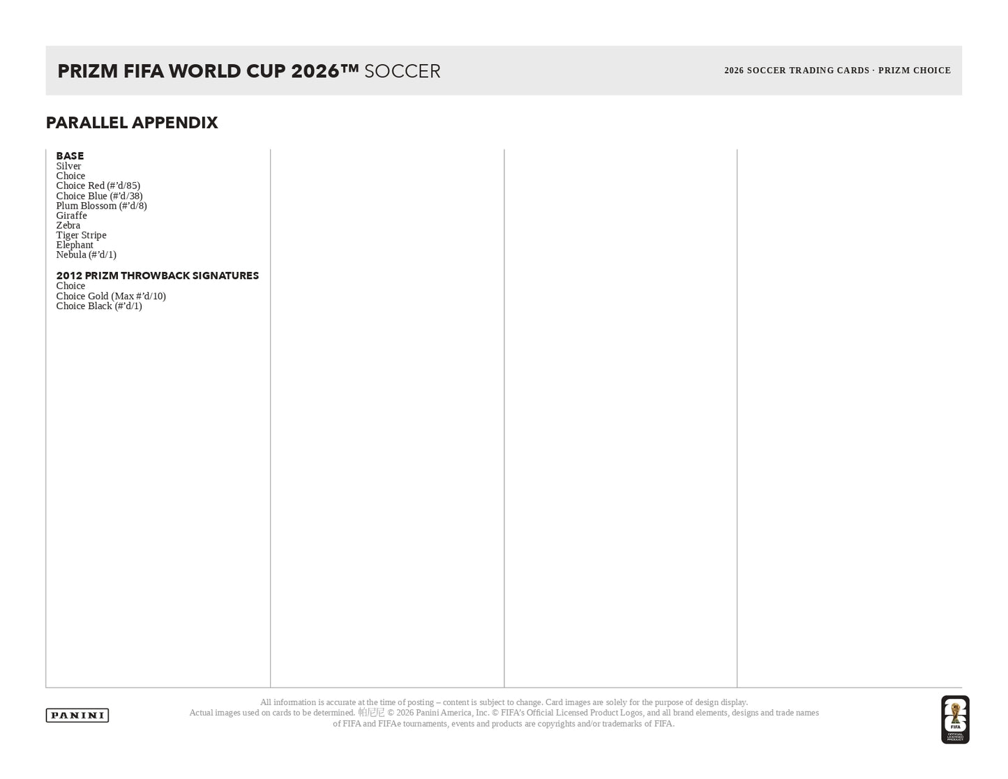 2026 Panini Prizm FIFA World Cup Choice Parallel Appendix