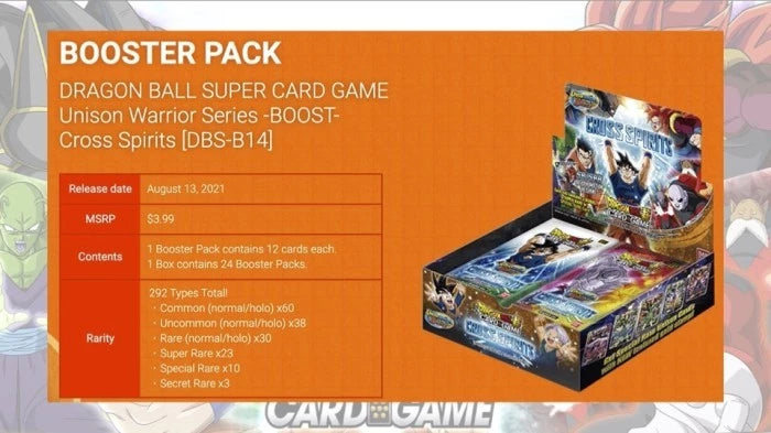 DRAGON BALL SUPER CARD GAME Cross Spirits Booster Pack BT14 Box Content