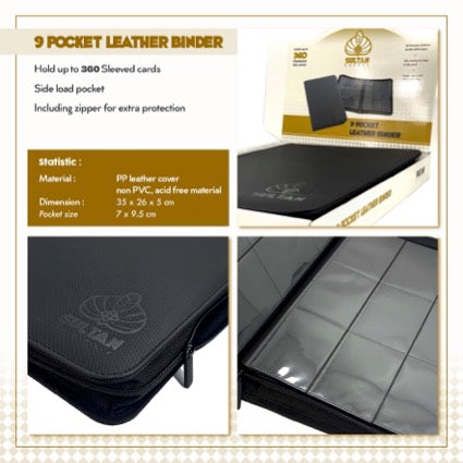 Sultan Playset 9 Pocket Zippered Leather Binder - Black Detail