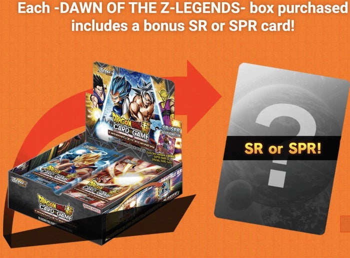 DRAGON BALL SUPER CARD GAME Dawn of the Z-Legends Booster Pack BT18 Bonus SR Or SPR Card
