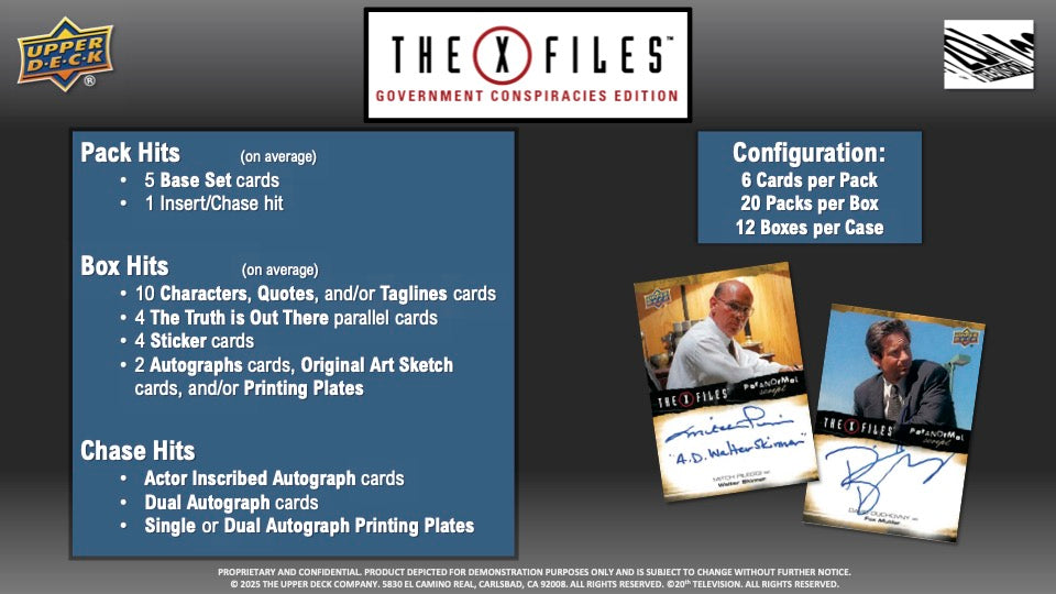 2025 Upper Deck The X-Files Government Conspiracies Edition Hobby Box (20 pack per box, 6 kartu per pack) - 2 autograph per box