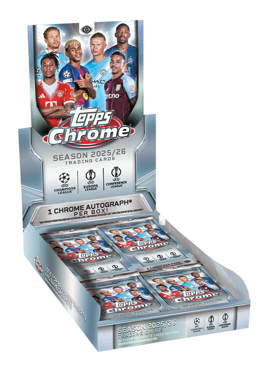 2025/26 Topps Chrome UEFA Club Competitions Hobby Box (4 cards per pack, 20 packs per box) :1 Autograph per box