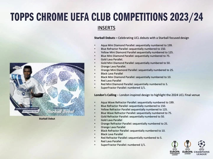 2023/24 Topps Chrome UEFA Club Competitions UCC Hobby Box (20 pack per box, 4 kartu per pack) - 1 Chrome Autograph & 12 Refractors/Parallels per Box