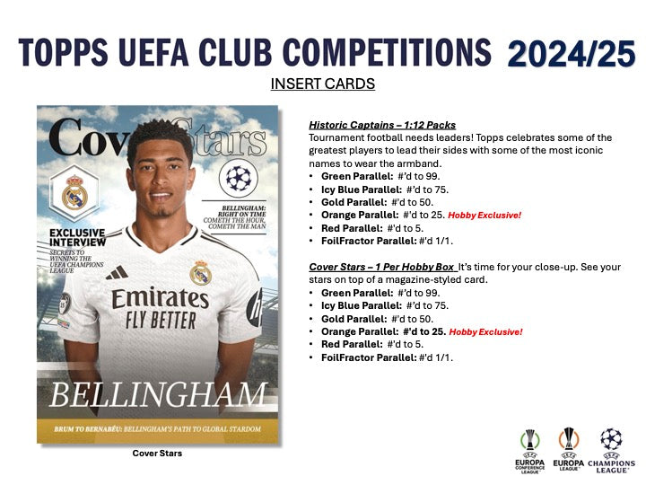 2024/25 Topps UEFA Club Competitions Hobby Box (24 pack per box, 8 kartu per pack) - 1 autograph / relic per box