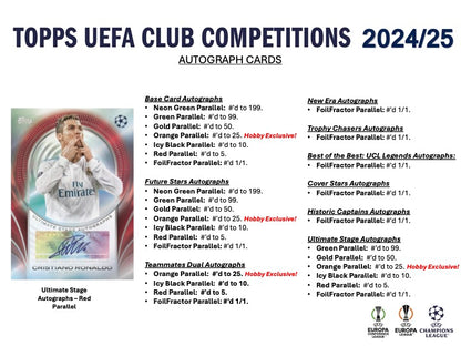 2024/25 Topps UEFA Club Competitions Hobby Box (24 pack per box, 8 kartu per pack) - 1 autograph / relic per box