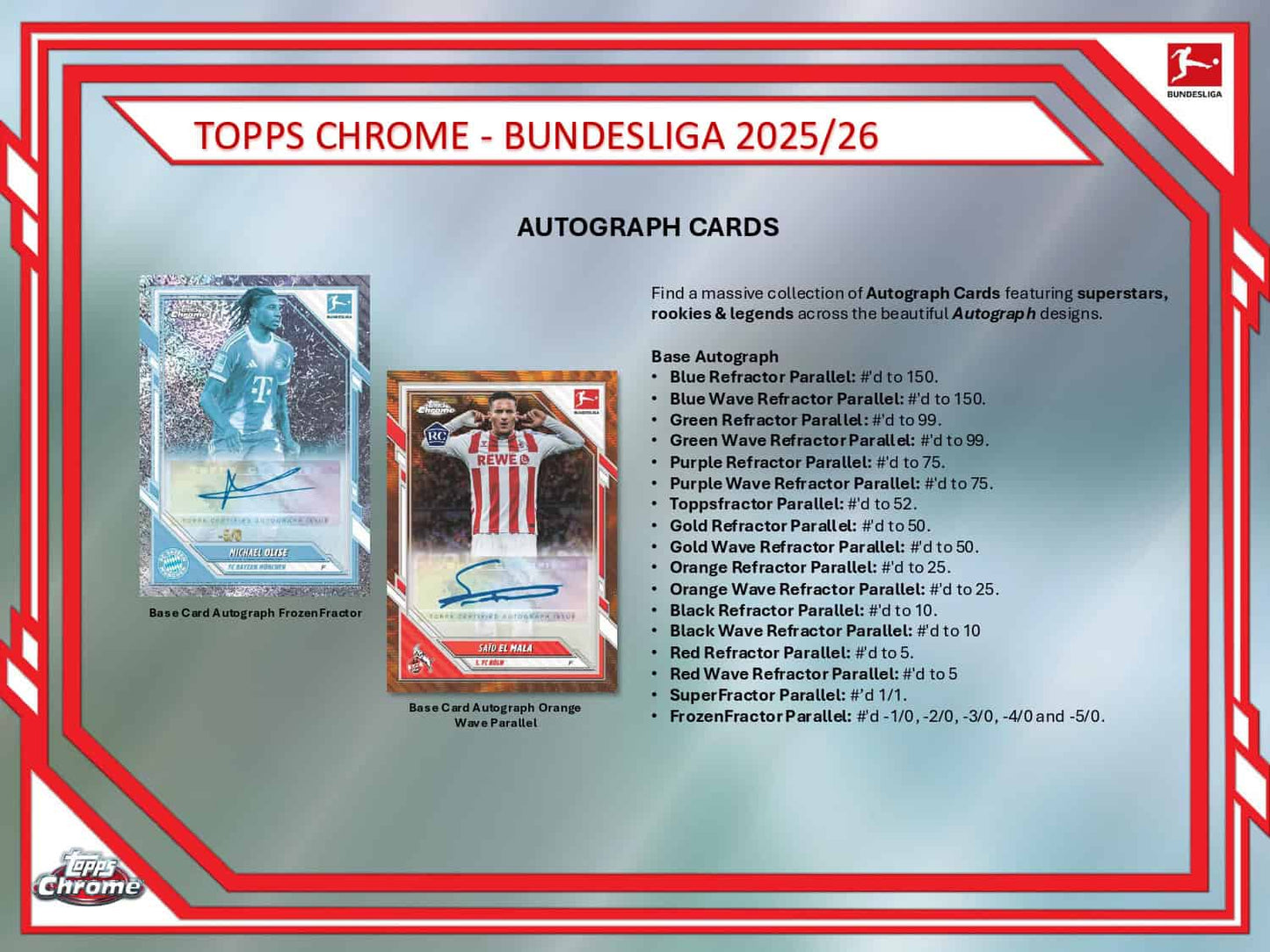 2025/26 Topps Chrome Bundesliga Soccer Hobby Box Autograph Cards
