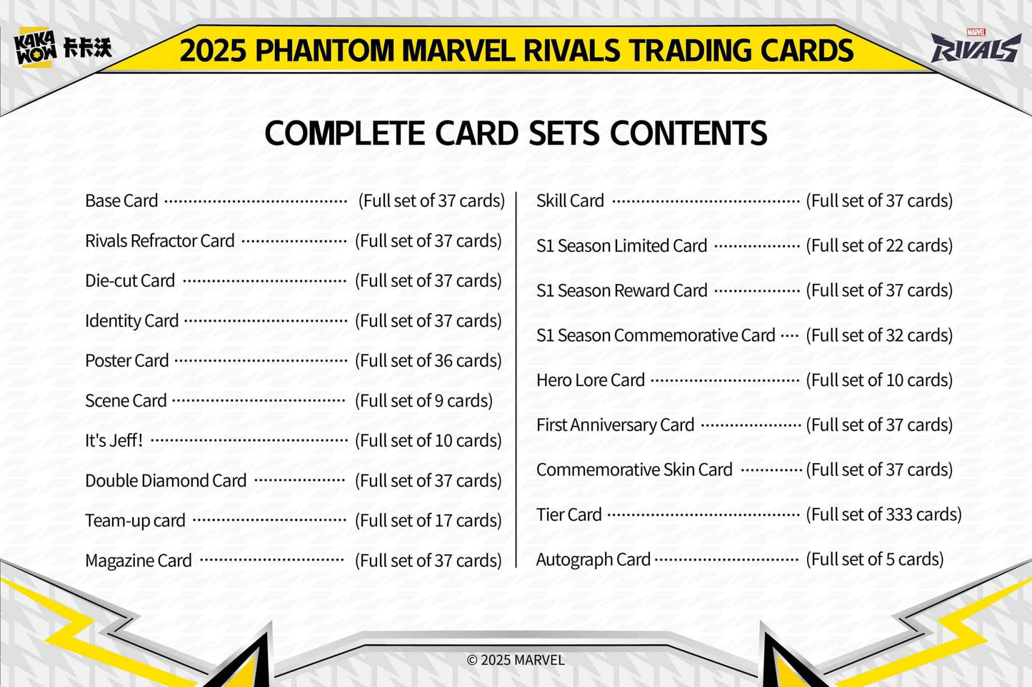 2025 Kakawow Phantom Marvel Rivals Trading Cards Contents