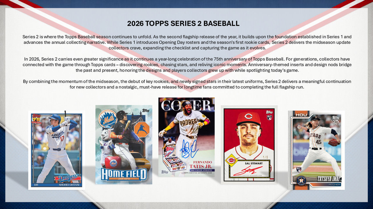 2026 Topps Series 2 Baseball Value Box (12 Cards Per Pack, 6 Packs Per Box) Look For Holiday Parallels