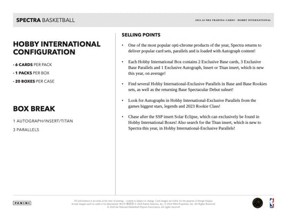 2023/24 Panini Spectra Basketball International Hobby Box (6 kartu per box) - 1 autograph/insert/titan per box