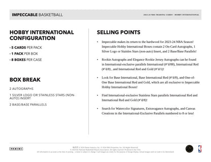 2023/24 Panini Impeccable Basketball International Hobby Box (5 kartu per box) - 2 autograph per box