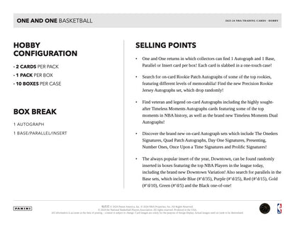 2023/24 Panini One and One Basketball Hobby Box (2 kartu per box) - 1 autograph & 1 base/insert/parallel per box