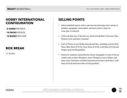 2023/24 Panini Select Basketball International Hobby Box (12 pack per box, 5 kartu per pack) - 12 prizms per box