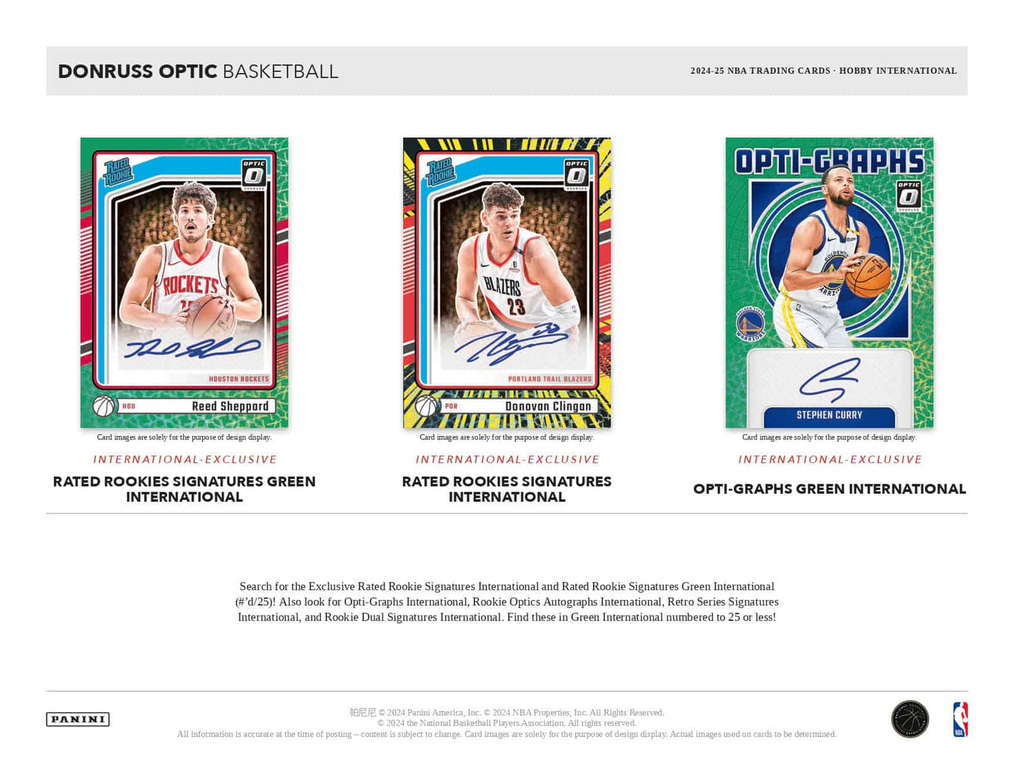 2024/25 Donruss Optic Basketball Hobby International Stpehen Curry Opti-Graphs Green International Autographs Card
