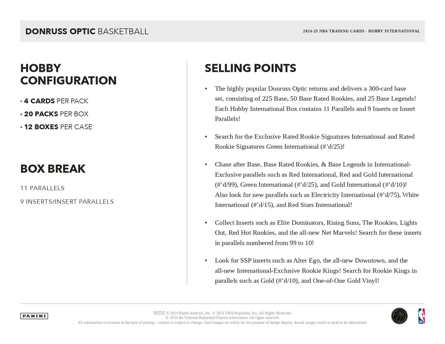 2024/25 Donruss Optic Basketball Hobby International Selling Points