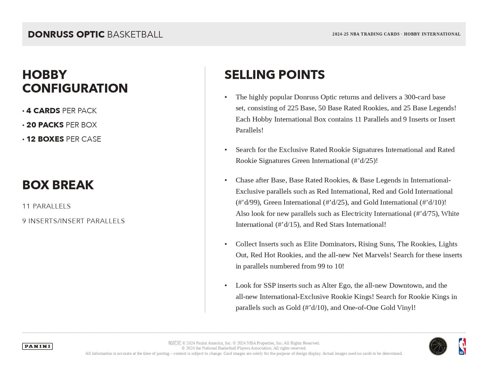 2024/25 Donruss Optic Basketball Hobby International Selling Points