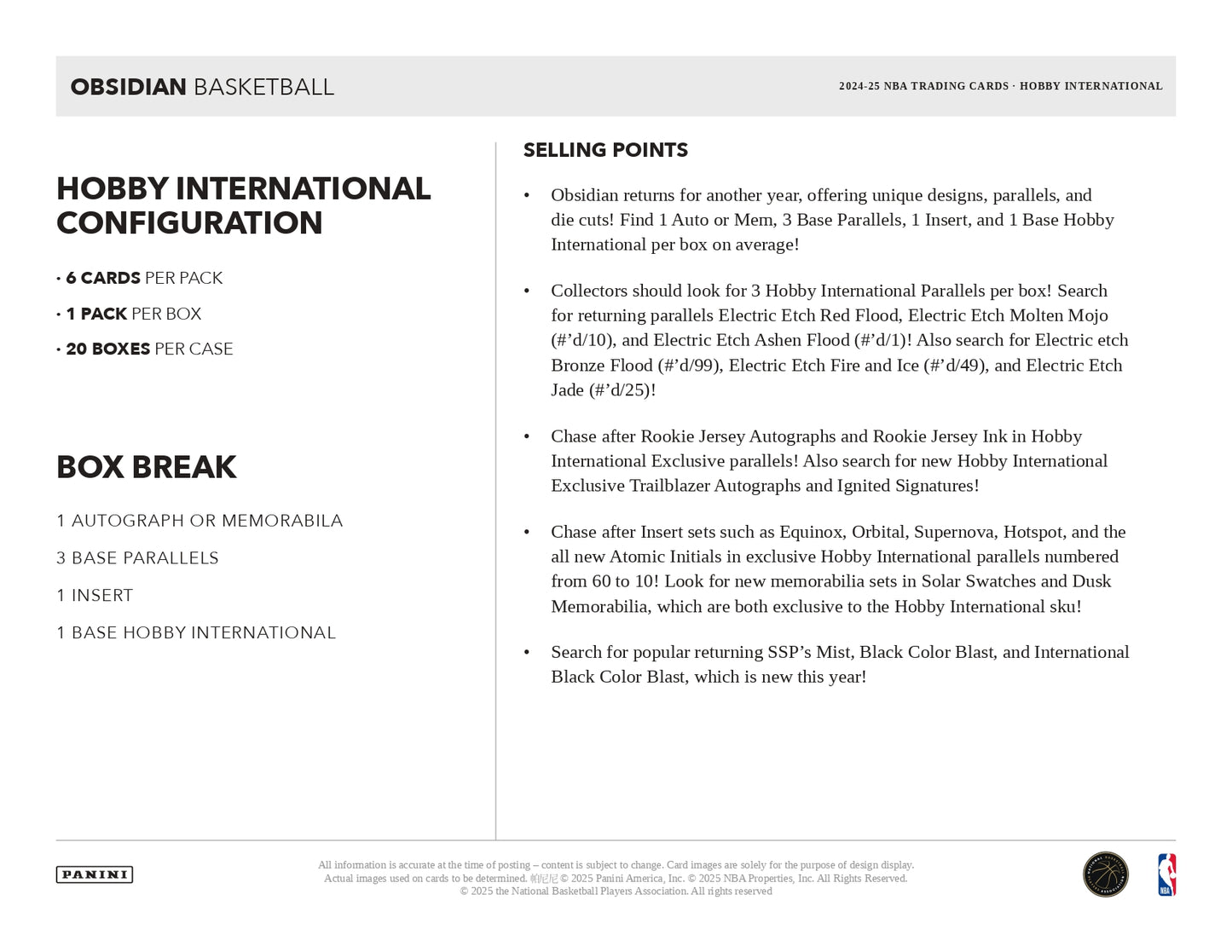 2024/25 Panini Obsidian Basketball International Hobby Box Break