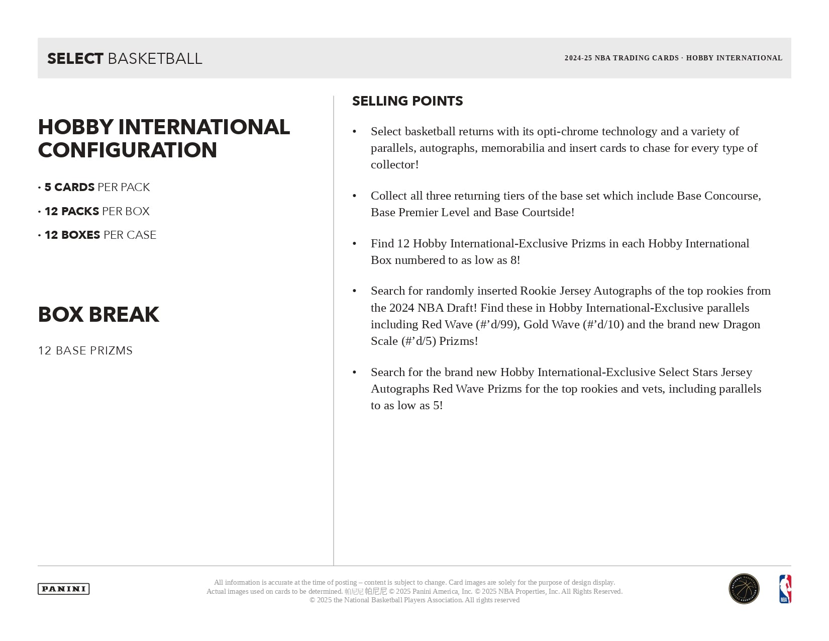 2024-25 Panini Select Basketball Hobby International Box Box Break