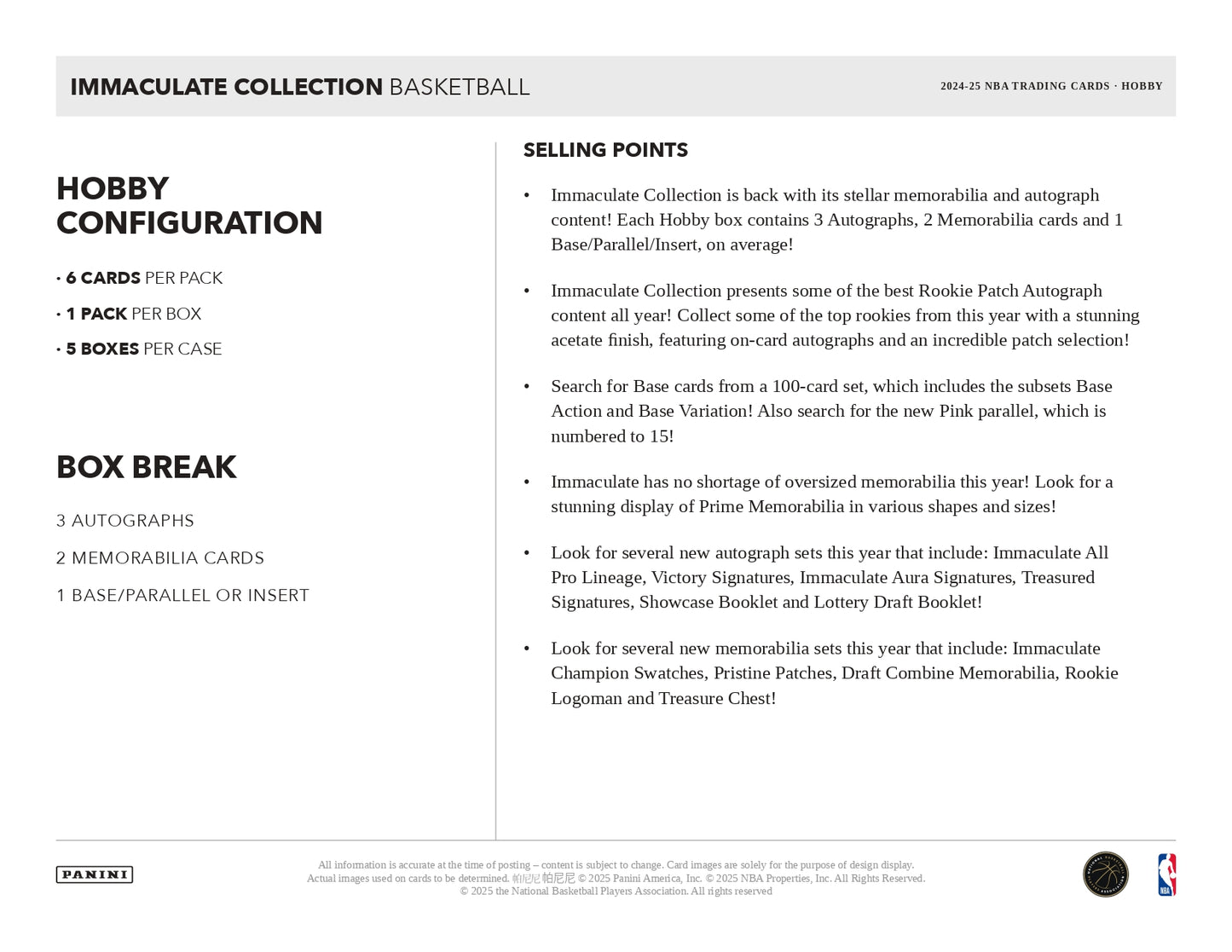 2024/25 Immaculate Basketball Hobby Box Break