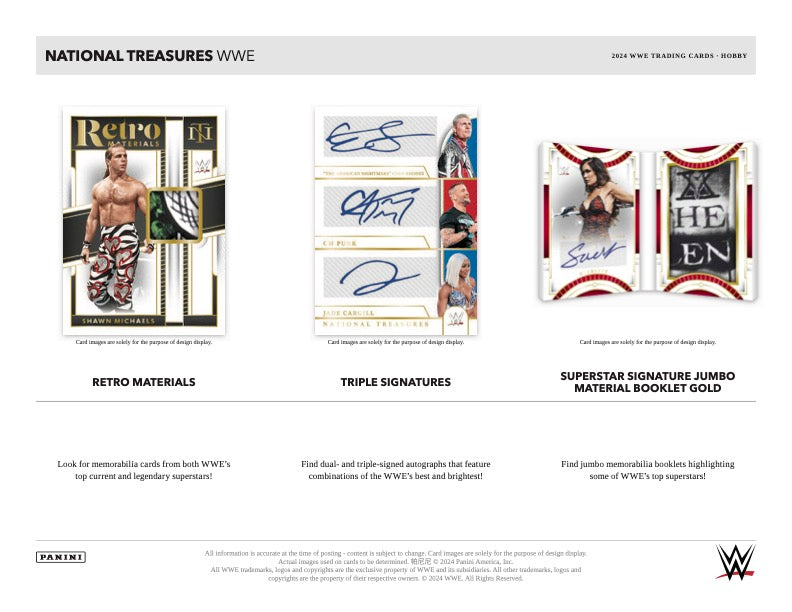 2024 Panini National Treasures WWE Hobby Box (10 kartu per box) - 8 autograph/memorabilia per box