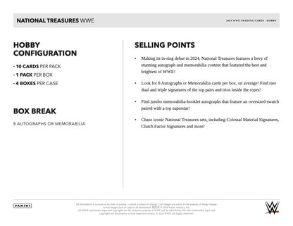 2024 Panini National Treasures WWE Hobby Box (10 kartu per box) - 8 autograph/memorabilia per box