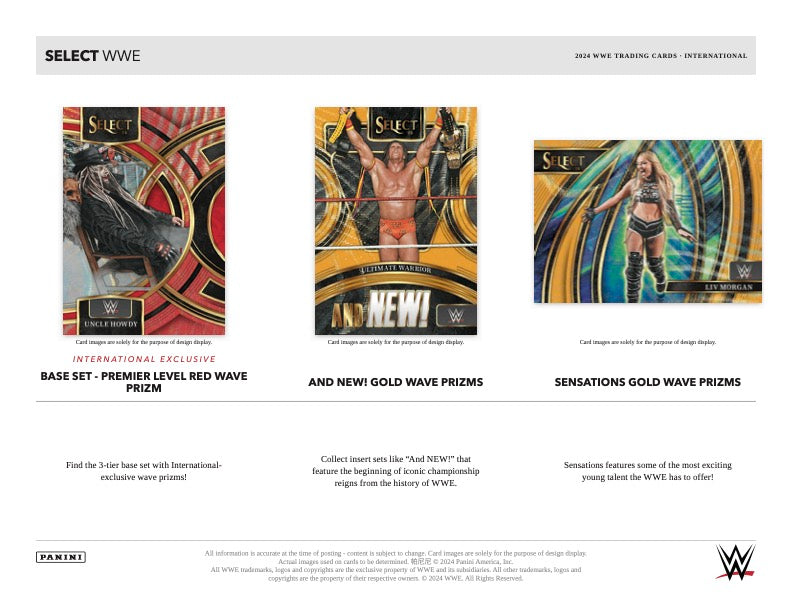 2024 Panini Select WWE Hobby International Box (12 pack per box, 5 kartu per pack) - 12 insert / parallel per box