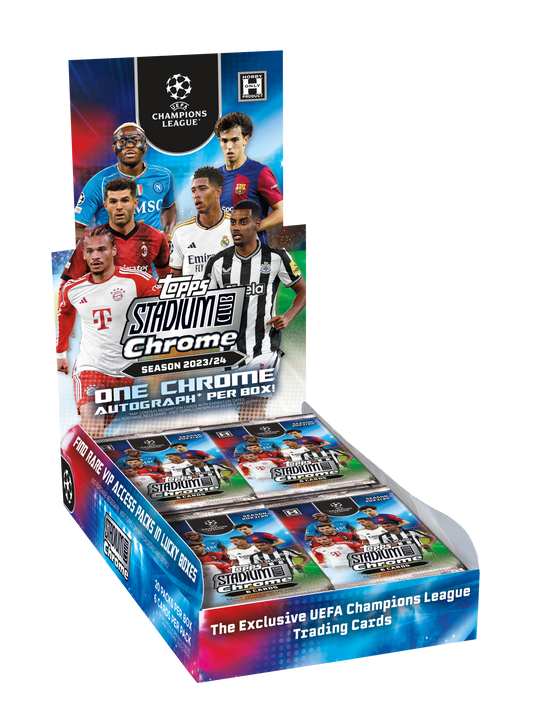 2023/24 Topps Stadium Club Chrome UEFA Club Competitions Hobby Box (20 pack / box, 6 kartu / pack) - 1 autograph card per box