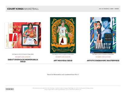 2025/26 Panini Court Kings Basketball Hobby Box Memorabilia Cards