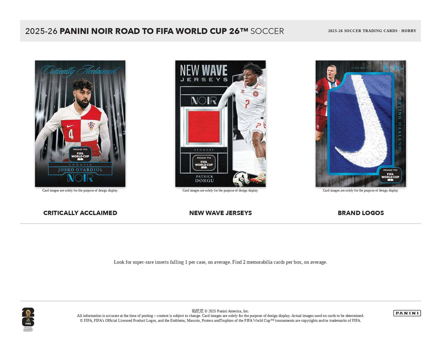 2025/26 Panini Noir Road to FIFA World Cup Hobby Box Memorabilia Card