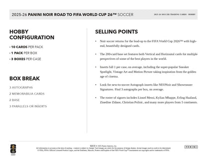 2025/26 Panini Noir Road to FIFA World Cup Hobby Box Selling Points