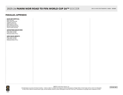 2025/26 Panini Noir Road to FIFA World Cup Hobby Box Parallel Index