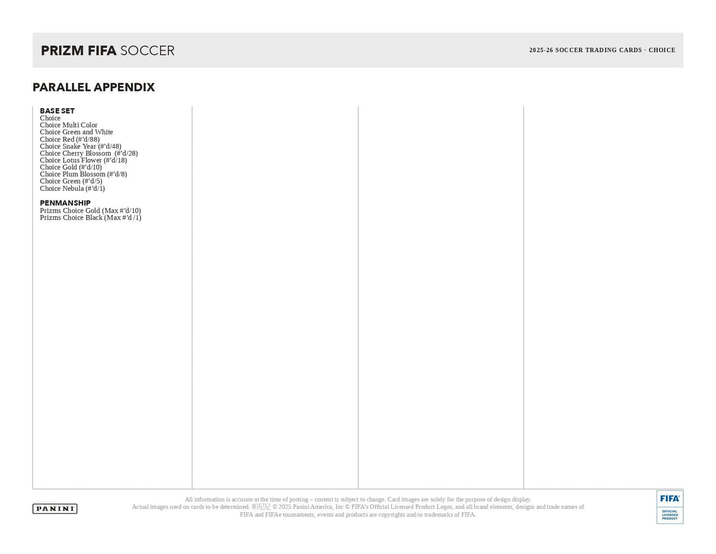 2025/26 Panini Prizm FIFA Choice Box Parallel Appendix