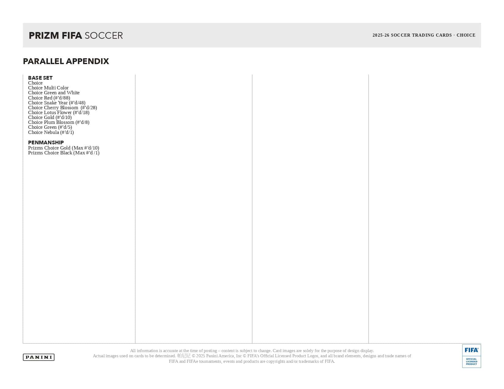 2025/26 Panini Prizm FIFA Choice Box Parallel Appendix