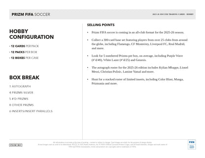 2025/26 Prizm FIFA Soccer Hobby Box Selling Points