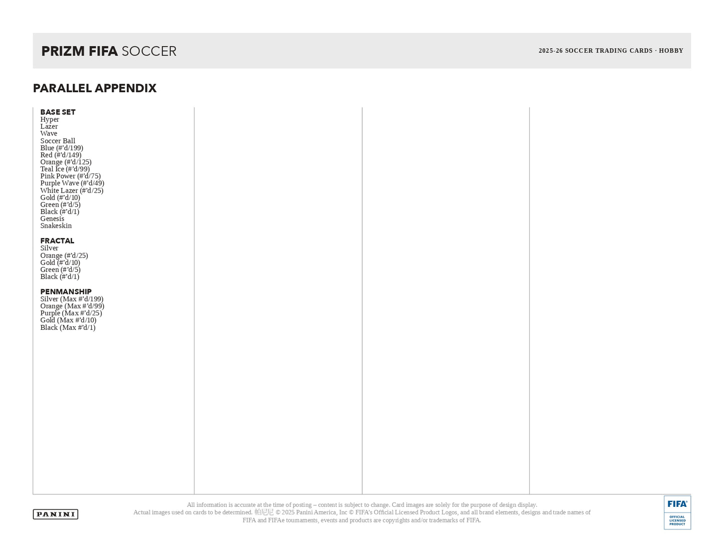 2025/26 Prizm FIFA Soccer Hobby Box Parallel Appendix