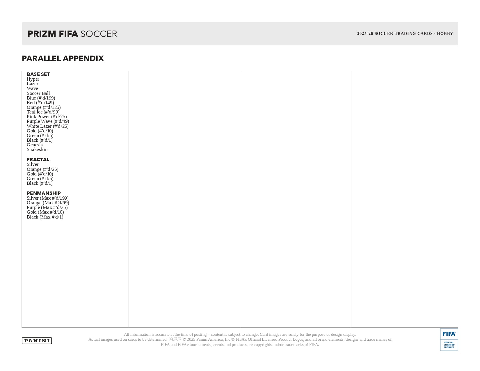 2025/26 Prizm FIFA Soccer Hobby Box Parallel Appendix