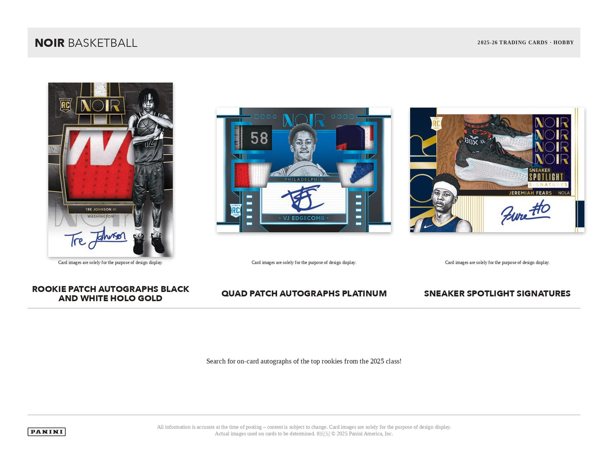 2025/26 Panini Noir Basketball Autohgraphs Cards