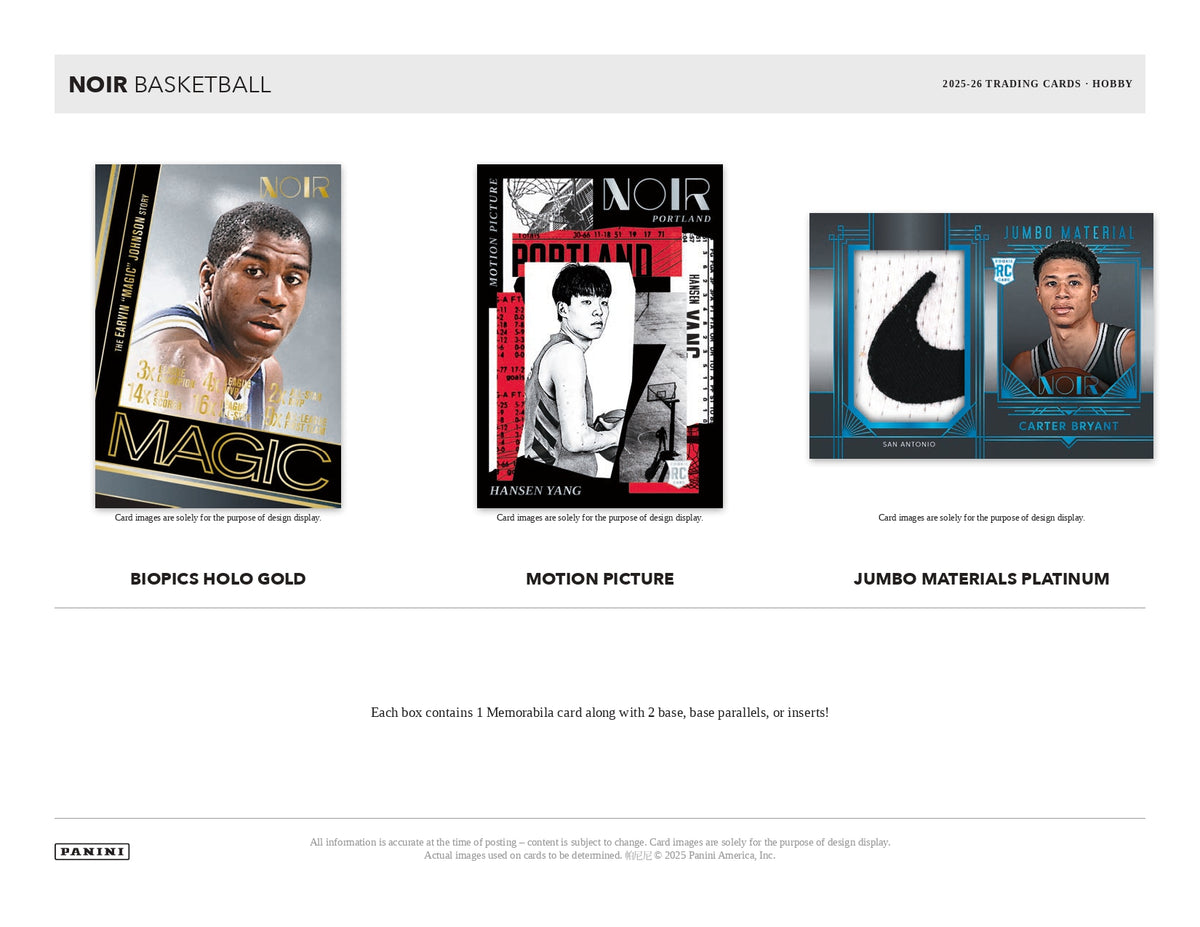 2025/26 Panini Noir Basketball Memorabilia Card
