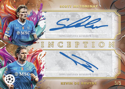 2026 Topps Inception UCC Soccer Hobby Box Scott Mcominay and Kevin De Bruyne Dual Autogrpah Cards