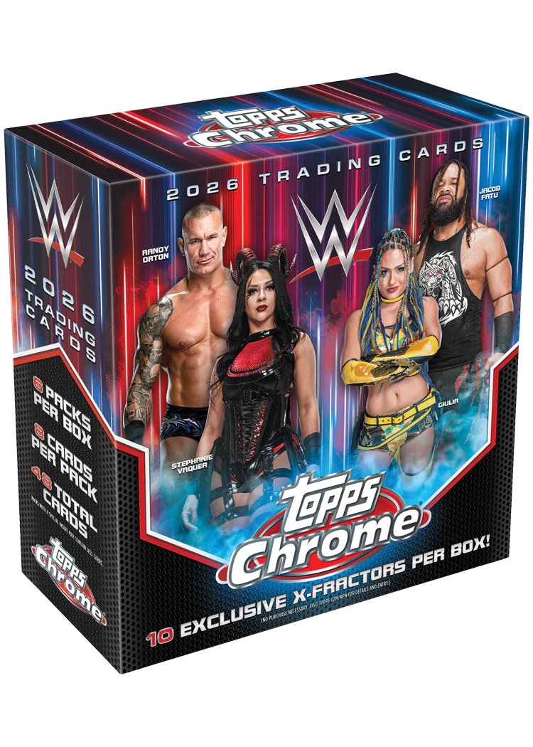 2026 Topps Chrome WWE Mega Box (8 Cards per Pack, 6 Packs per Box) 10 X-Fractor Parallels Per Box